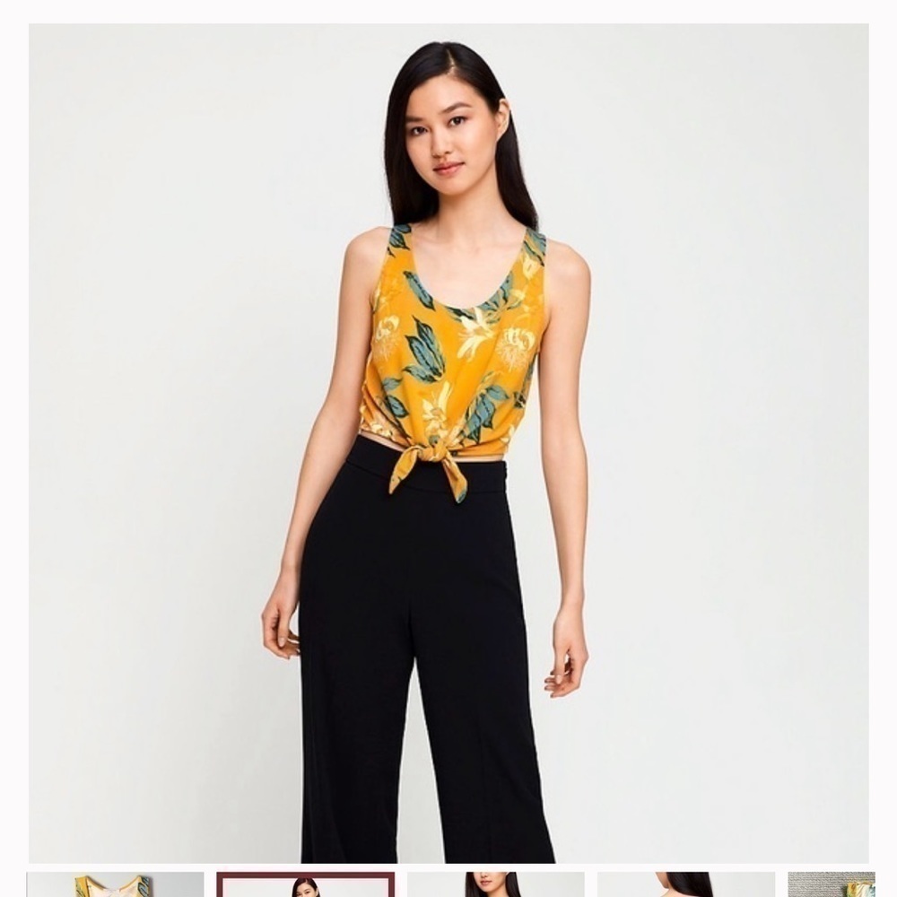Babaton tie-front crop tank top Yellow Floral S aritzia
